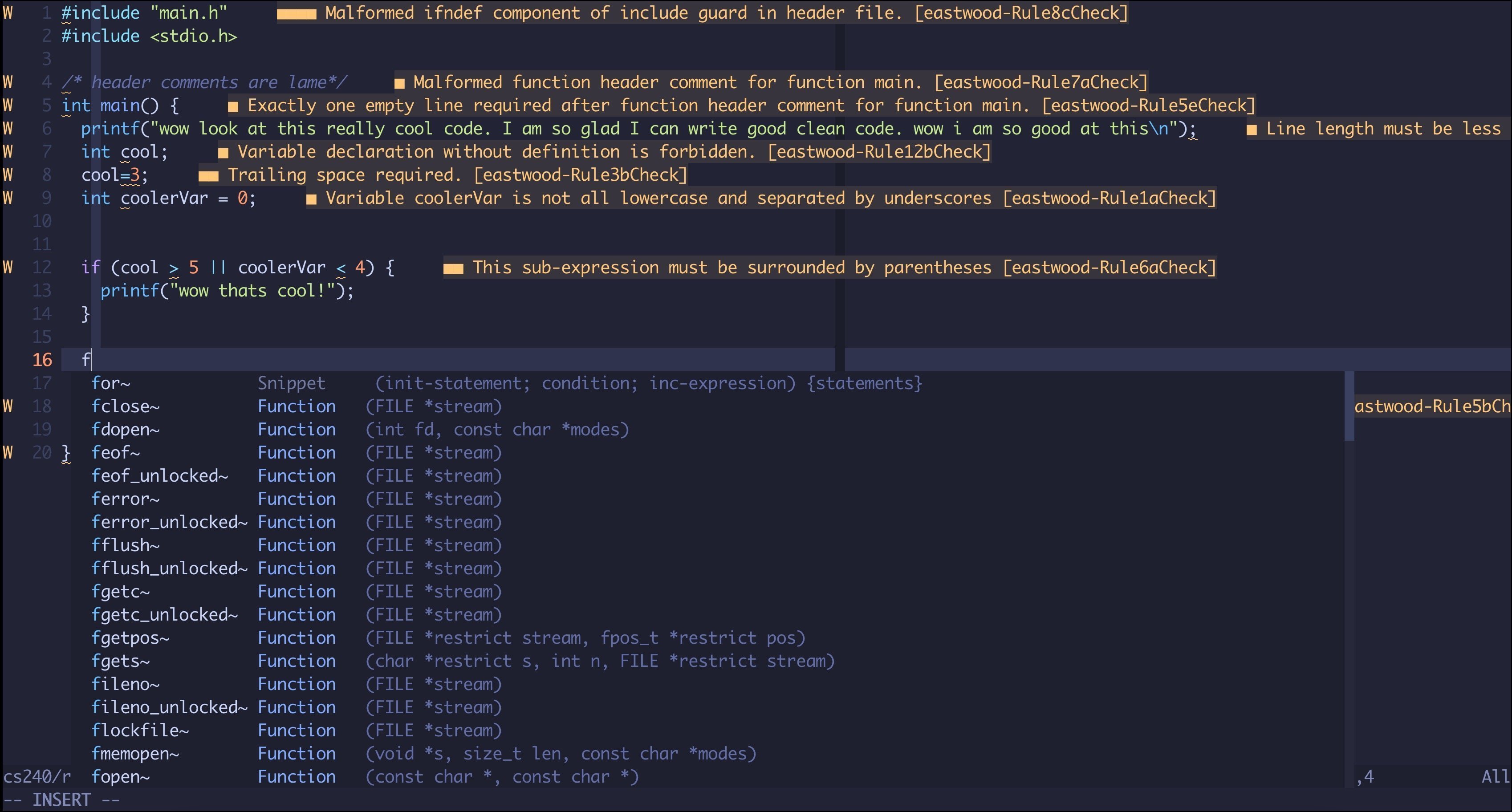 screenshot of neovim with autocomplete