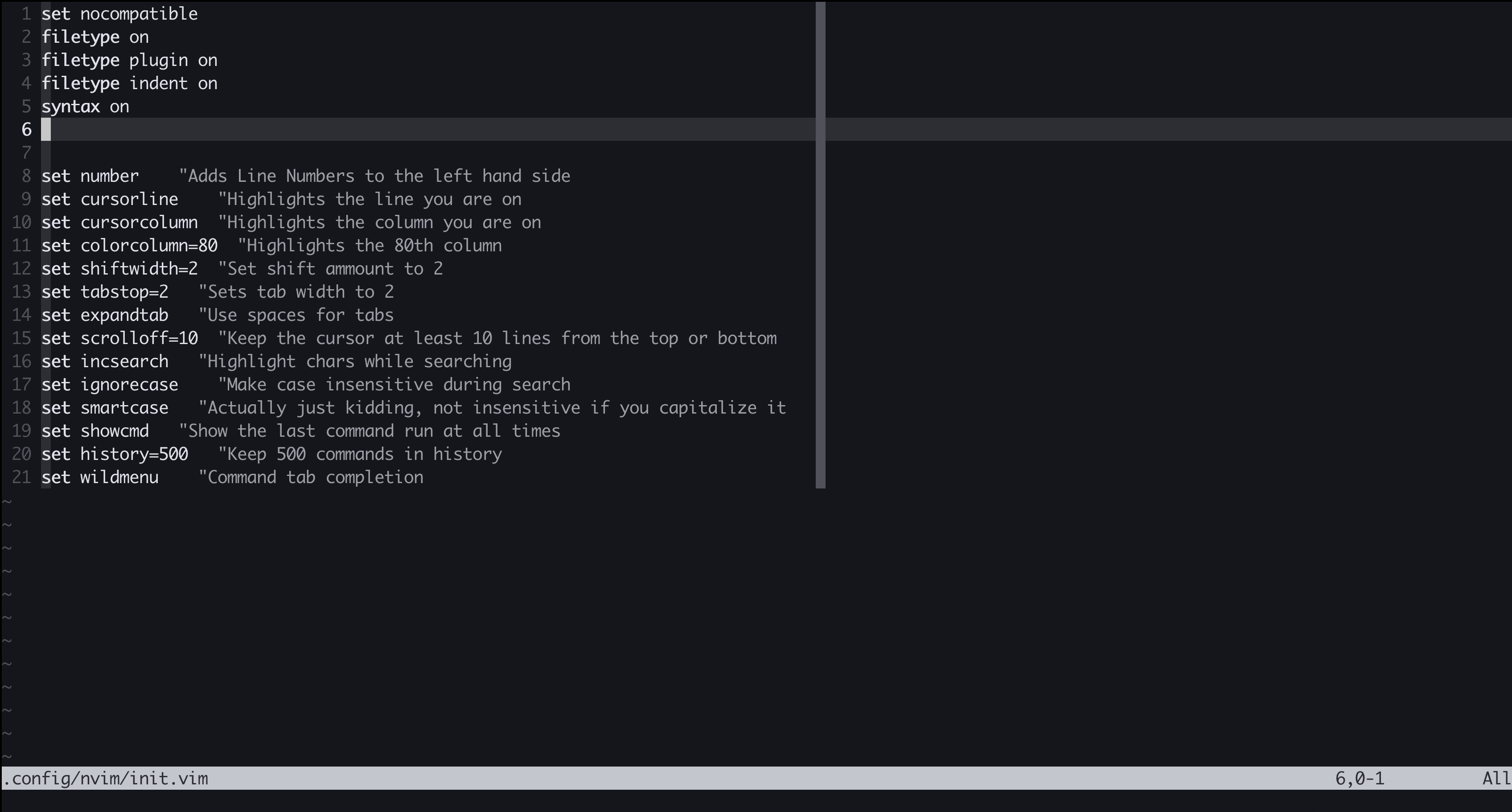 screenshot of a .vimrc file