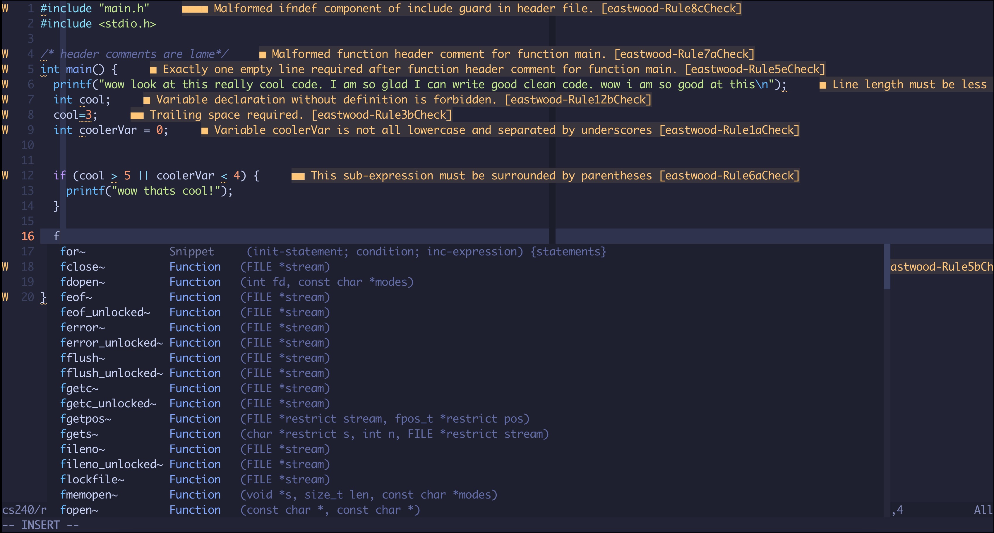 screenshot of neovim with autocomplete