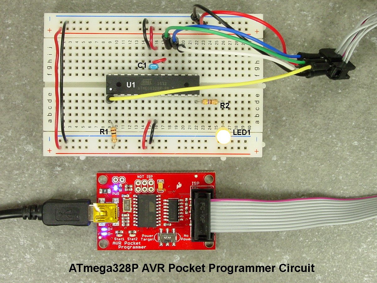 An ATMega328P on a breadboard with a semi complex circuit and a red pcb hooked up to the ATMega.